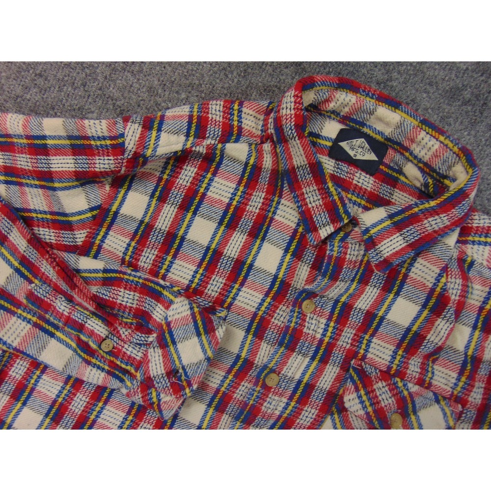Salt Valley Flannel Shirt Mens Small Red Blue Plaid Button Up Long Sleeve Cotton